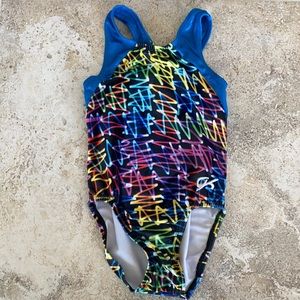 Gymnastics Dance Leotard Blue Neon Lights Velvet Youth Medium